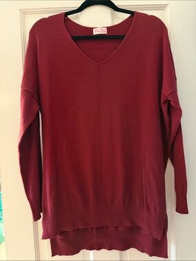 Pink Lily Burgundy V-Neck Lightweight Sweater